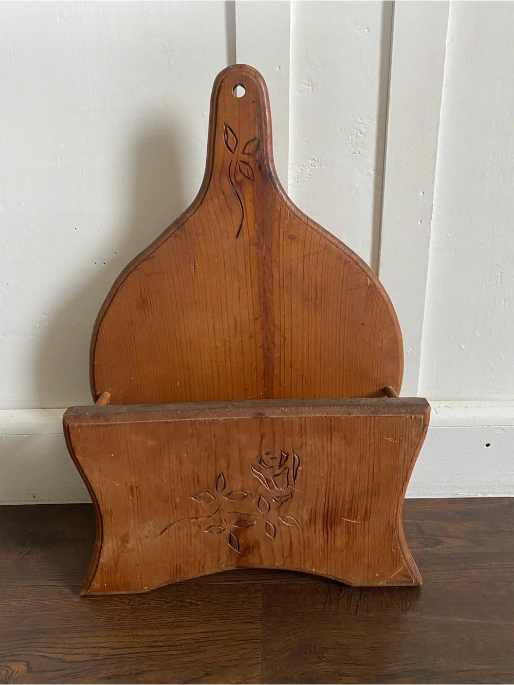 Vintage Wooden Wall Plate Pocket With Carved Rose Cottagecore